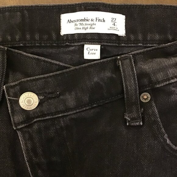 Abercrombie 4 Short (27) 90s Straight High Rise Curve Love Women’s Jeans Black - Picture 7 of 9